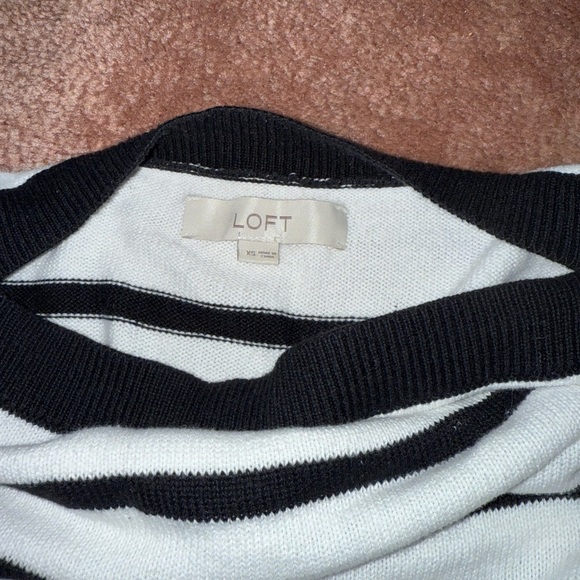 LOFT Boatneck Sweater in Black and White Stripes - Picture 2 of 3